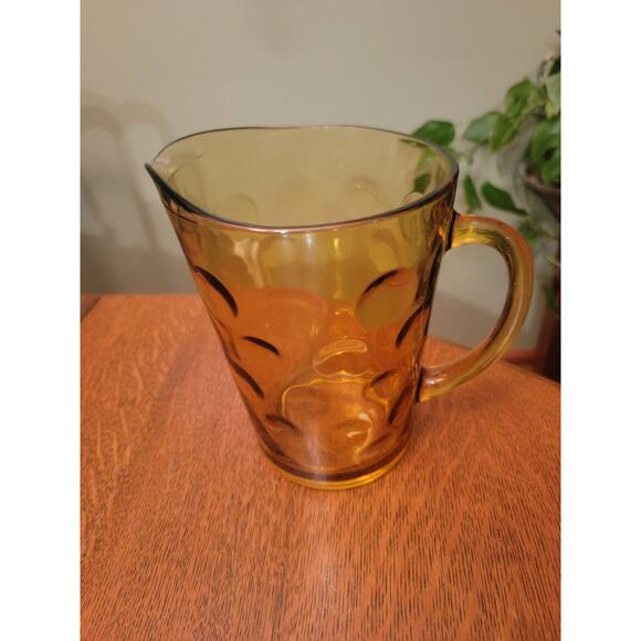 Vintage Hazel Atlas Eldorado Coin Dot Amber Glass Pitcher 7¾" Mid Century Modern - Picture 3 of 10